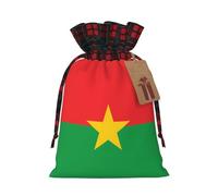 Sac cadeau de Noël imprimé drapeau du Burkina Faso avec cordon de serrage, sac de rangement en lin, pour Noël, fêtes de fin d'année, taille S