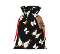 Sac cadeau de Noël imprimé papillons blancs dorés et noirs pour décoration saisonnière