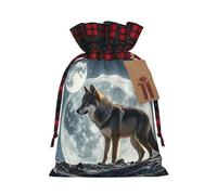 Sac cadeau de Noël loup sous la lune - Sacs de Noël pour fournitures de fête de Noël - Sac à bonbons - Sacs d'emballage pour cadeaux de fête