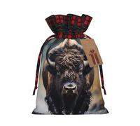 Sac cadeau de Noël motif bison d'Amérique du Nord - Bas en toile de jute pour tous vos cadeaux de Noël et vos besoins en bagage à main