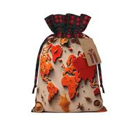 Sac cadeau de Noël réutilisable avec cordon de serrage imprimé carte du monde composé d'épices