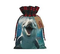 Sac cadeau de Noël réutilisable avec cordon de serrage imprimé dauphin amusant pour Noël