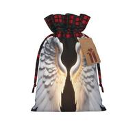 Sac cadeau de Noël réutilisable avec cordon de serrage Motif ailes d'ange