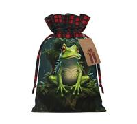 Sac cadeau de Noël réutilisable avec cordon de serrage Motif grenouille de la paix