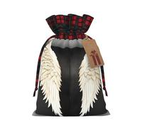 Sac cadeau de Noël réutilisable avec cordon de serrage Motif plumes d'ange