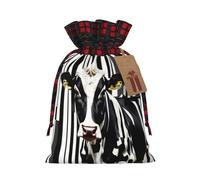 Sac cadeau de Noël réutilisable avec cordon de serrage Motif vache à lait Noir/blanc