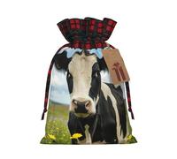 Sac cadeau de Noël réutilisable avec cordon de serrage Motif vache laitière