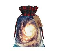 Sac cadeau de Noël réutilisable avec cordon de serrage Motif Voie lactée Univers