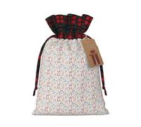 Sac cadeau de Noël réutilisable avec cordon de serrage romantique et imprimé floral, oiseaux et papillons. Emballage festif pour les besoins d'emballage de Noël