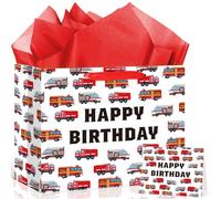 Sac cadeau de pompier avec carte de vœux pour garçons et filles, fête prénatale, 1er, 2e, 3e, 4e anniversaire sur le thème des pompiers
