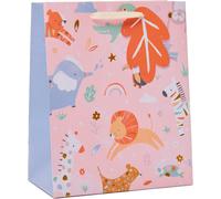 Sac Cadeau De Taille Moyenne Pour Bébé Fille/Nouveaux Parents Sacs De Fête Pour Cadeaux Anniversaire/Mariage/Noël Motif Animaux Mignons 19 X 23 X 8,9 Cm