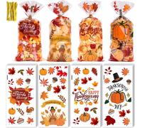 Sac Cadeau De Thanksgiving, 100 Pcs Sachet Plastique Transparent Thème Automne Pour Bonbon Biscuits Pop Corn Gâteau Emballage Cadeau, Petit Pochette Cadeau Pour Thanksgiving Fête Halloween
