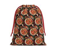 Sac cadeau doux avec cordon de serrage pour impression de nourriture de pizza avec ruban rouge durable pour Noël Halloween pour adultes cadeau