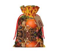 Sac cadeau en chanvre citrouille feuilles d'automne Happy Thanksgiving Day - Sacs cadeaux de Noël pour fête de Noël