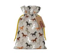 Sac cadeau en lin avec cordon de serrage imprimé cheval mignon pour fête de Noël, emballage cadeau de vacances.