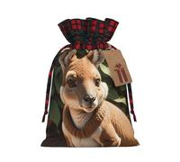 Sac cadeau en lin avec cordon de serrage - Imprimé zoo - Pour fête de Noël