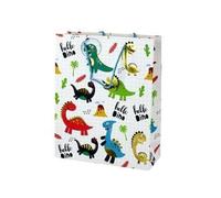 Sac cadeau en papier à carreaux blancs Dinosaure 32 cm x 26 cm x 10 cm