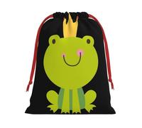 Sac cadeau en peluche ultra douce avec cordon de serrage imprimé grenouille couronne, cadeaux de Noël, sacs de vacances de Noël, pochettes à bijoux de mariage