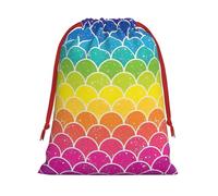 Sac cadeau en peluche ultra douce avec cordon de serrage Motif écailles de poisson arc-en-ciel