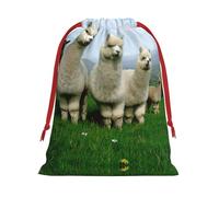Sac cadeau en peluche ultra douce avec cordon de serrage - Motif famille d'alpagas - Pour bonbons de Noël, cadeaux de Noël, pochettes à bijoux de mariage