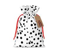 Sac cadeau en toile de jute à pois noirs et blancs avec cordon de serrage avec étiquette, pochette en lin réutilisable pour Noël, anniversaire, fête, petit emballage cadeau S