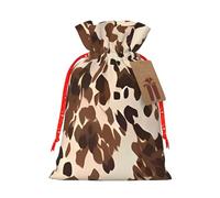 Sac cadeau en toile de jute avec cordon de serrage et étiquette motif vache camouflage, pochette en lin réutilisable pour Noël, anniversaire, fête, petit emballage cadeau S