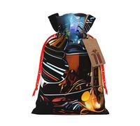 Sac cadeau en toile de jute avec cordon de serrage pour saxophone et piano, pochette réutilisable en lin pour Noël, anniversaire, fête, petit emballage cadeau M