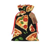 Sac cadeau en toile de jute avec impression 3D pizza 3D pour mariage/fête/festival/rangement