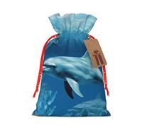 Sac cadeau en toile de jute bleue avec cordon de serrage avec étiquette, pochette en lin réutilisable pour Noël, anniversaire, fête, petit emballage cadeau S