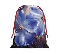 Sac cadeau en velours super doux avec cordon de serrage, motif fleurs abstraites bleues, sac de rangement pour Noël et rangement quotidien