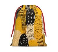 Sac cadeau en velours super doux jaune moutarde et noir avec cordon de serrage, sac de rangement complet imprimé pour Noël et rangement quotidien