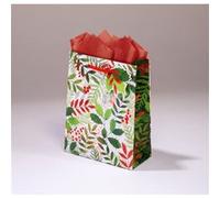 Sac cadeau Feuillage PM L 14 x H 18 x P 6,5 cm envfeuilles de houx et fougères G
