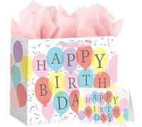 Sac cadeau grand format 33 cm x 12 cm x 26 cm, sac cadeau de luxe avec ballon, carte cadeau et papier de soie, sacs de fête pour cadeaux, grand sac cadeau d'anniversaire pour elle