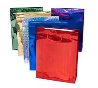Sac cadeau holographique, grande taille - Lot de 4 - Couleurs assorties