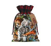Sac cadeau imprimé lion, tigre léopard et papillon, parfait sac cadeau en toile de jute