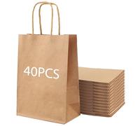 Sac Cadeau Kraft - Sac Papier Kraft- Sac Kraft avec Poignée - 40 pcs Sacs Kraft Petit Format pour Cadeaux, Noël, Anniversaires et Mariages, Idéal pour Alimentaire et Emballage Cadeaux - 21x15x8 cm