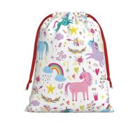 Sac cadeau licorne rose avec cordon de serrage avec ruban rouge doux et élégant pour Noël, Halloween, convient aux cartes et bonbons