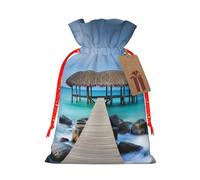 Sac cadeau moderne en toile de jute avec cordon de serrage avec étiquette, pochette en lin réutilisable pour Noël, anniversaire, fête, petit emballage cadeau M