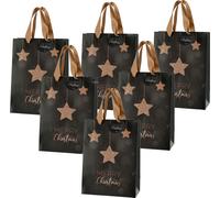 Sac cadeau noir MERRY CHRISTMAS en set de 6 - Sac cadeau pour bouteilles