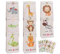 Sac Cadeau Papier 24 Pcs Sac de Bonbon avec Autocollant de Animal pour Cadeaux de Noël, Mariage ou Anniversaire Fête