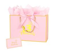 Sac cadeau pour 13e anniversaire de 32,6 cm avec carte cadeau et papier de soie pour fournitures de 13e anniversaire de fille (rose 13e)