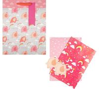 Sac Cadeau Pour Bébé Fille Et Emballage Cadeau - 1 Grand Sac Cadeau Et 2 Feuilles De Papier En 1 Design Mignon