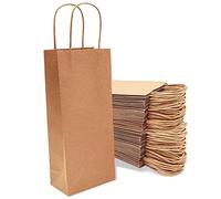 Sac Cadeau pour Bouteille de Vin avec Poignées, Lot de 50 Sacs pour Offrir Bouteilles en Papier Kraft, Brun