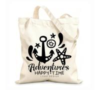 Sac cadeau pour bouteille de vin en toile aventures moments heureux conception de logo vacances d'été voyage agence de tourisme label créatif tissu épais de 12 oz S'accorde avec les vêtements 35x40cm