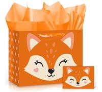 Sac cadeau renard pour enfants, garçons et filles, sac cadeau d'anniversaire avec carte en papier cadeau, grand sac à cadeaux d'animaux du zoo pour Noël sur le thème des animaux de la jungle, fête