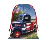 Sac cadeau réutilisable avec cordon de serrage imprimé camions patriotiques 4 juillet