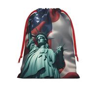 Sac cadeau réutilisable avec cordon de serrage imprimé drapeau Statue de la Liberté pour anniversaire, mariage ou quotidien