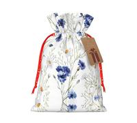 Sac cadeau réutilisable avec cordon de serrage imprimé floral dessiné à la main pour anniversaire, vacances, fête