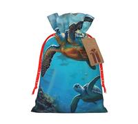 Sac cadeau réutilisable avec cordon de serrage imprimé tortues de mer