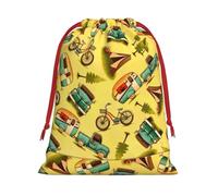 Sac cadeau réutilisable avec cordon de serrage imprimé voiture et vélo pour Noël